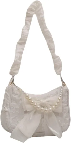 Elegant Lace Pleated Bag for Women Stylish Handbag with Bow Detailing Fashionable Nylon Shoulder Bag Female Purse