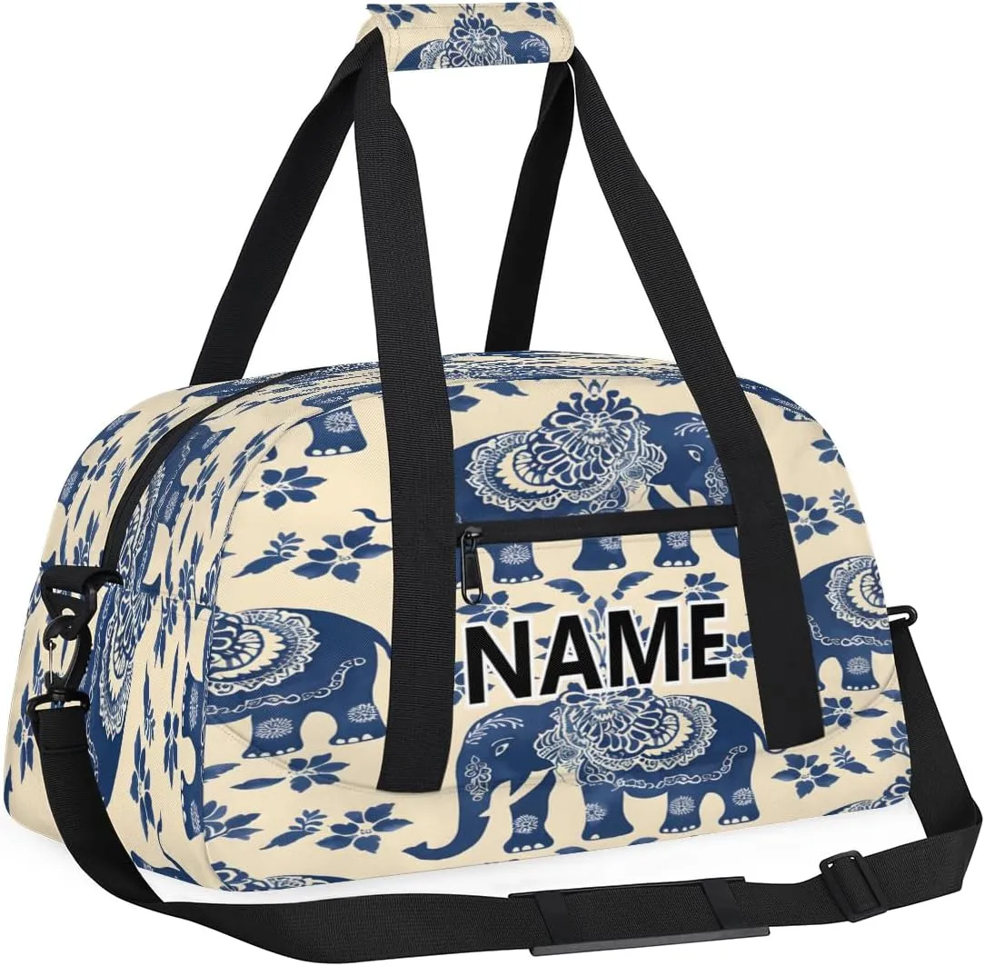 Elephant Mini Gym Bag 18 inch for Women Men Waterproof Custom Bohemian Travel Duffel Bag Carry On Overnight Tote Nurse Bag for Work Fitness Hiking