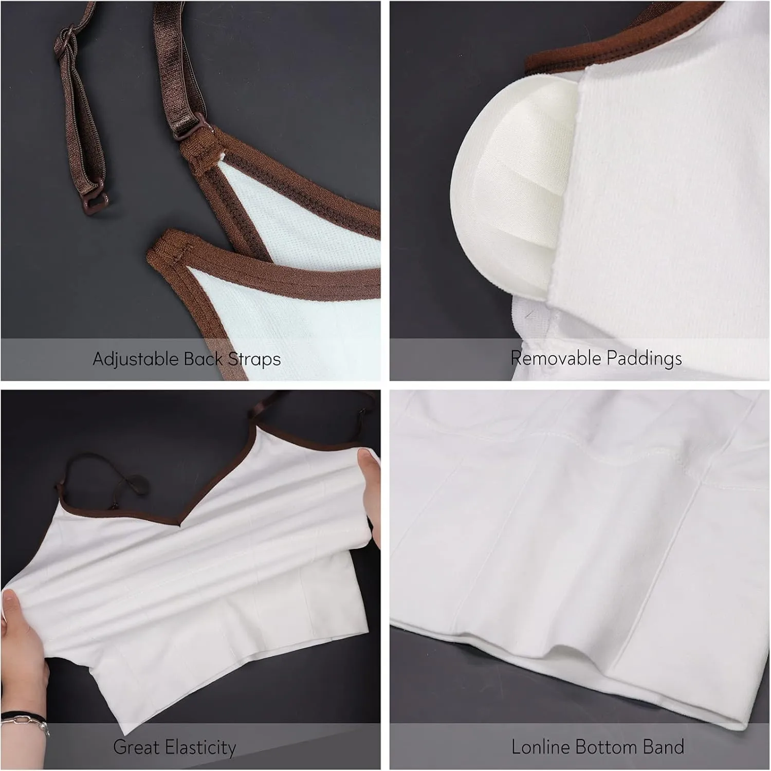 Eleplus 4 Pieces Comfy Cami Bra for Women Crop Top Yoga Bralette Longline Padded Lounge Bra Pack of 4