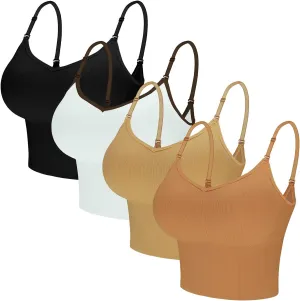 Eleplus 4 Pieces Comfy Cami Bra for Women Crop Top Yoga Bralette Longline Padded Lounge Bra Pack of 4