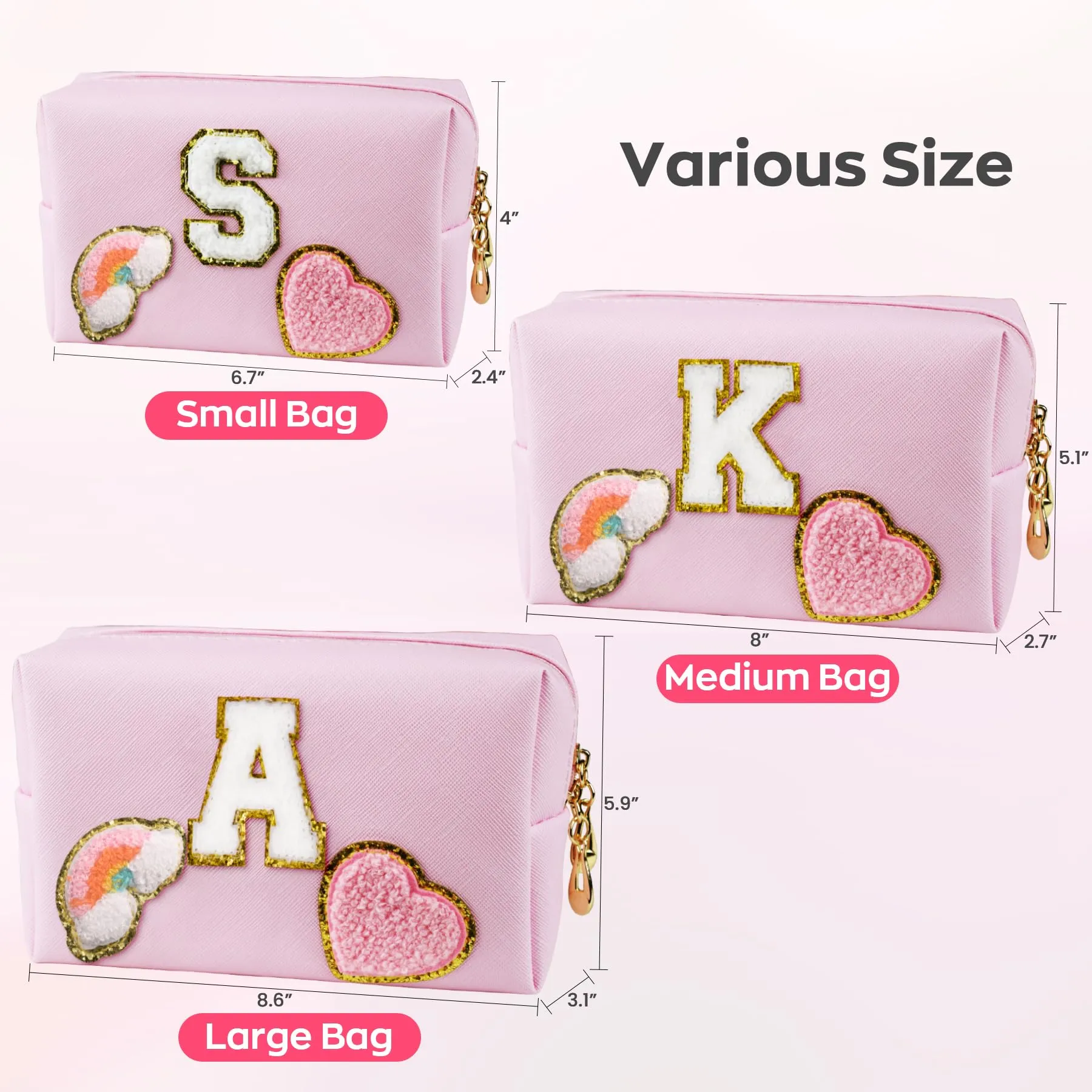 Elilier Preppy Stuff Gifts for Girls, Preppy Small Makeup Bag, PU Leather Waterproof Toiletry Bag, Monogrammed Birthday Gifts For Women, Teacher Appreciation Gifts (Small)