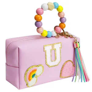 Elilier Preppy Stuff Gifts for Girls, Preppy Small Makeup Bag, PU Leather Waterproof Toiletry Bag, Monogrammed Birthday Gifts For Women, Teacher Appreciation Gifts (Small)