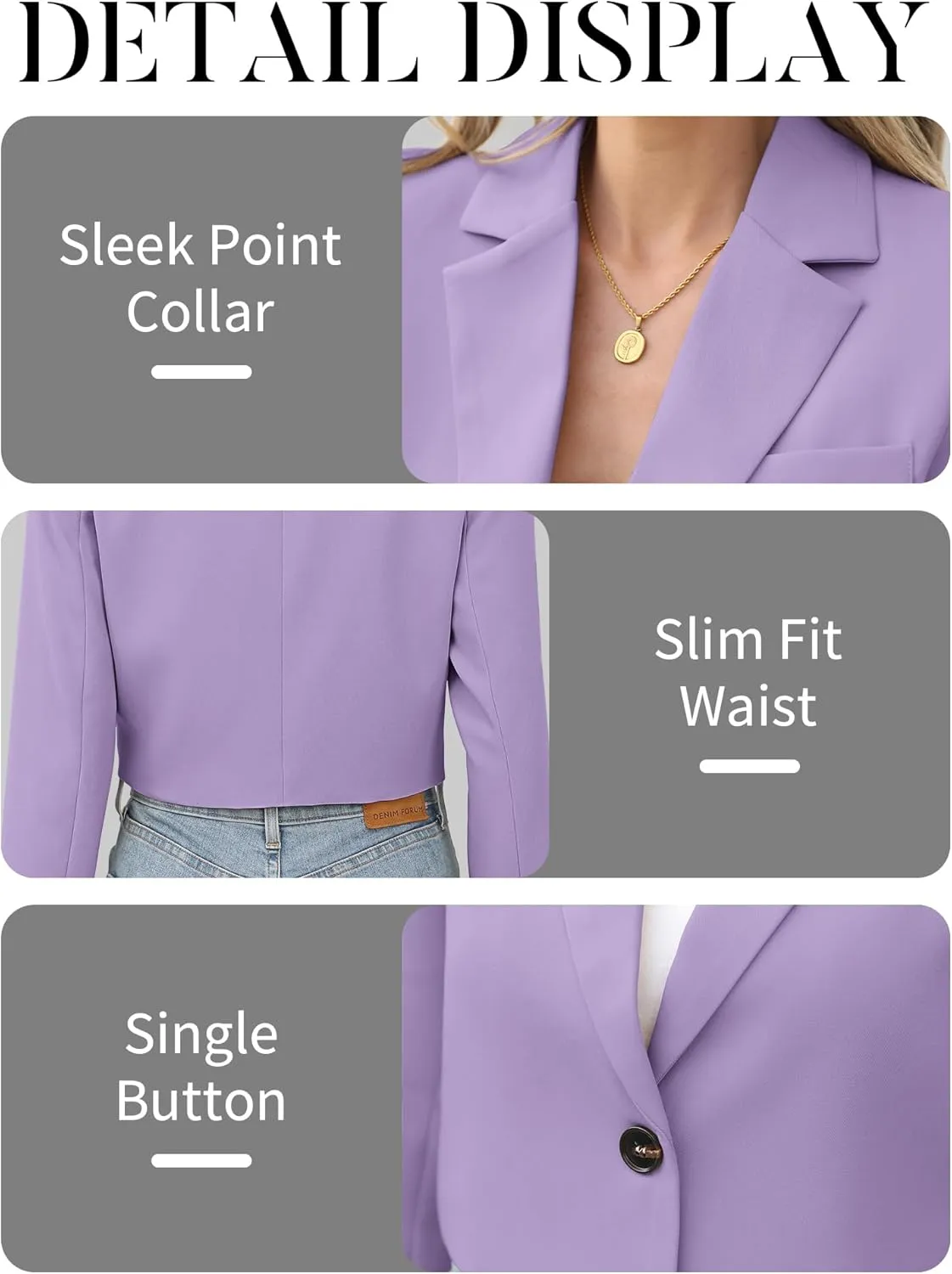 ELLEVEN Women’s Cropped Blazer Business Casual Open Front Long Sleeve One Button Jacket