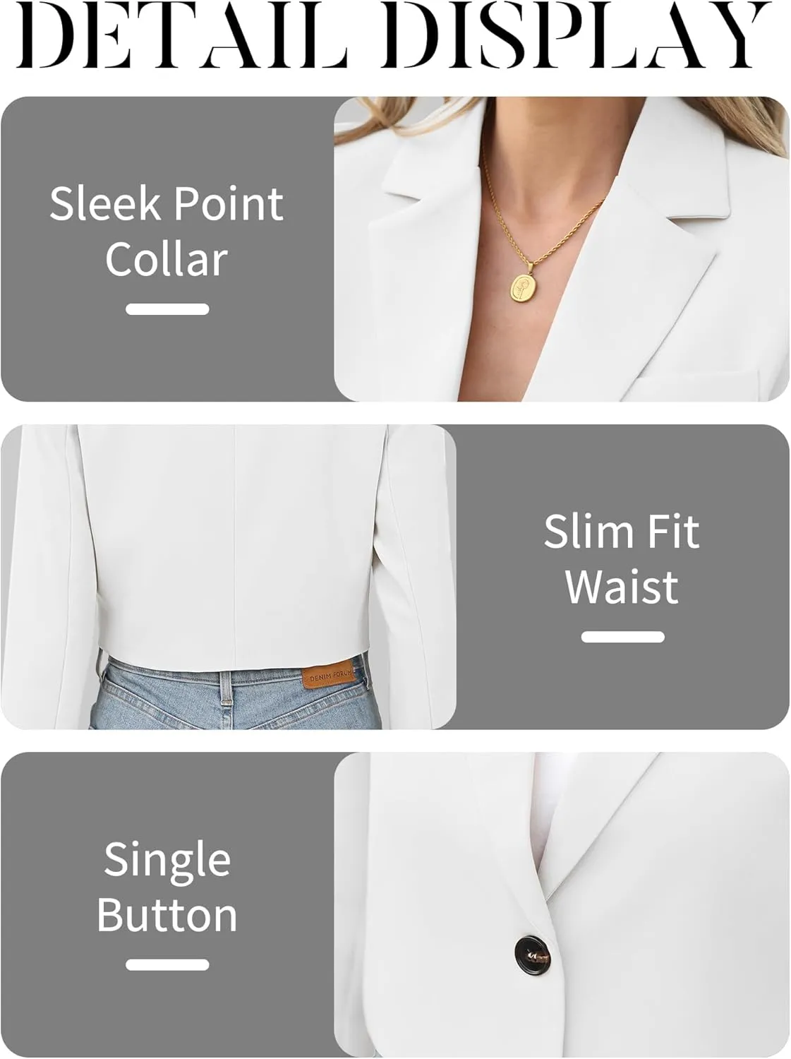 ELLEVEN Women’s Cropped Blazer Business Casual Open Front Long Sleeve One Button Jacket