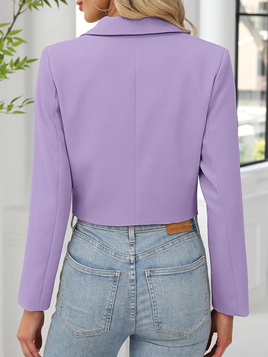 ELLEVEN Women’s Cropped Blazer Business Casual Open Front Long Sleeve One Button Jacket