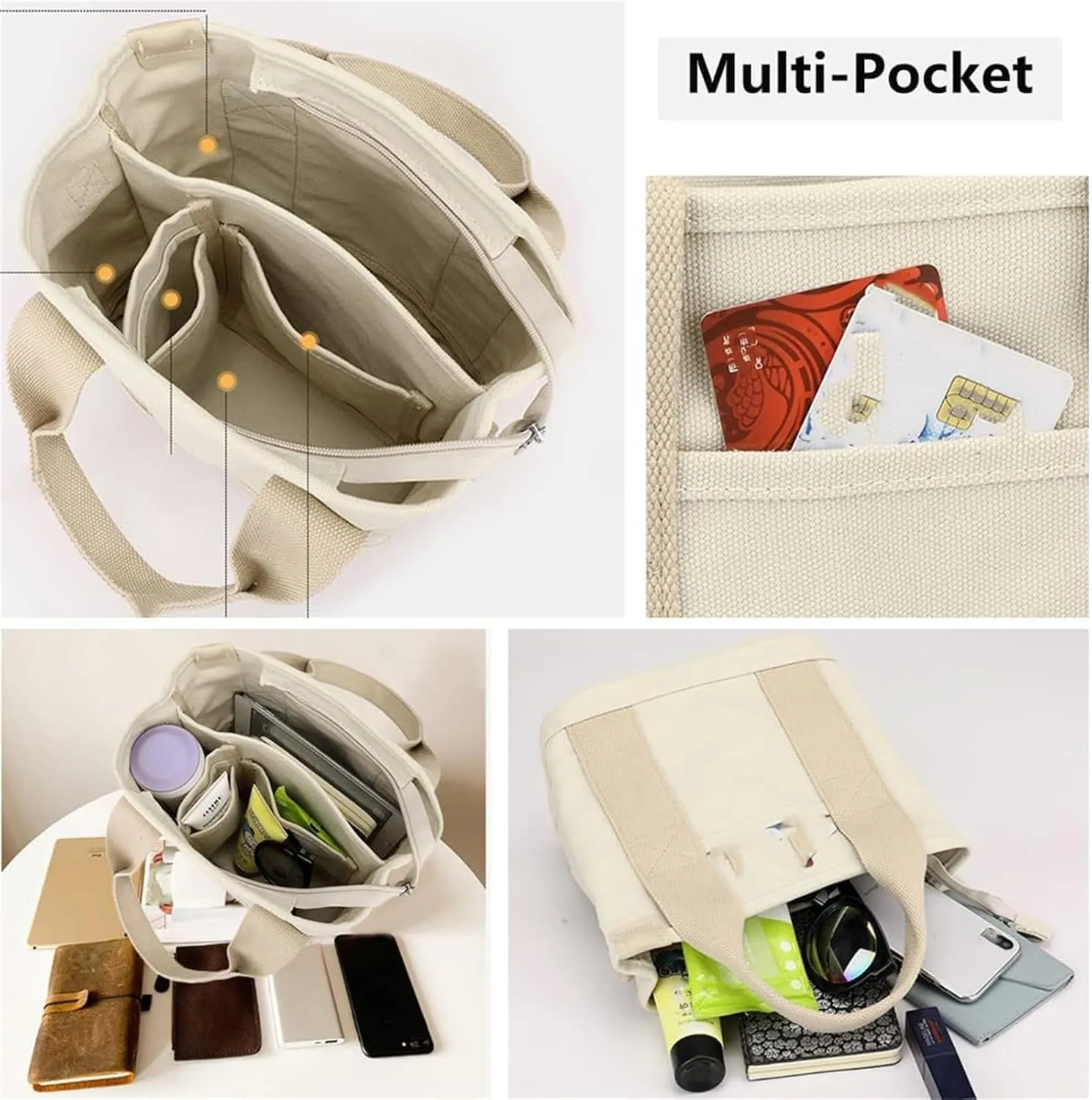 Elmyse Canvas Bag, Elmyse Large Capacity Multi-pocket Handbag Handmade, Elmyse Canvas Tote Bag Women
