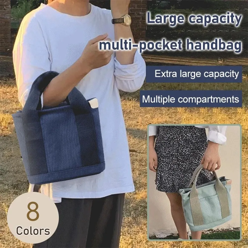 Elmyse Canvas Tote Bag for Women - Large Capacity Multi-Pocket Handbag and Crossbody Bag for Office & Travel