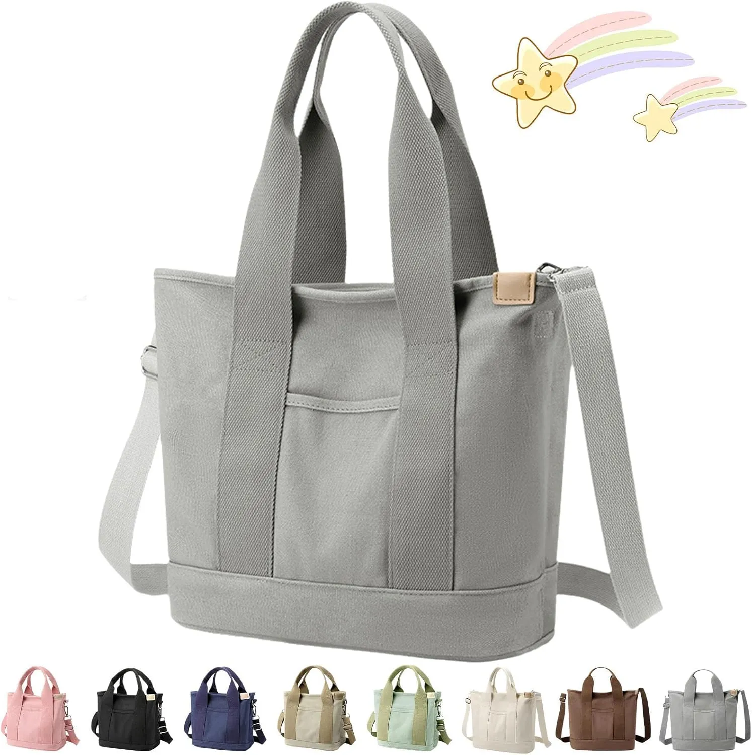 Elmyse Canvas Tote Bag for Women - Large Capacity Multi-Pocket Handbag and Crossbody Bag for Office & Travel