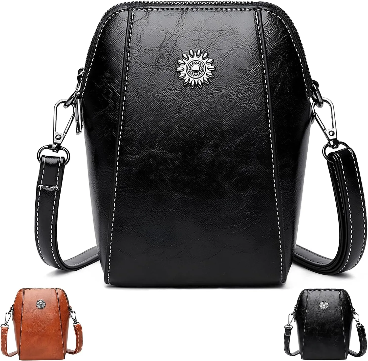 Elmyse Crossbody Bag Leather, Retro All-Match Vertical Cellphone Bag, Women's Leather Crossbody and Shoulder Bags