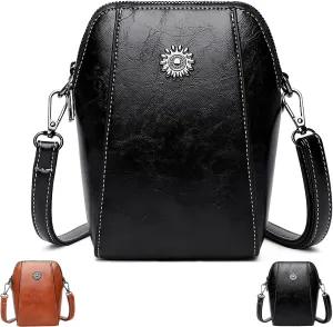 Elmyse Crossbody Bag Leather, Retro All-Match Vertical Cellphone Bag, Women's Leather Crossbody and Shoulder Bags