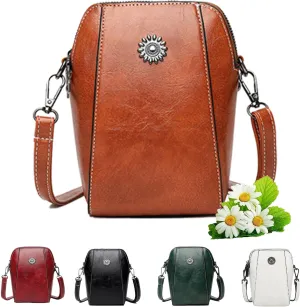 Elmyse Crossbody Bag Leather,Elmsye Crossbody Cellphone Purse,Elmyse Bag,Happy Wind Retro All-Match Vertical Cellphone Bag (Brown)
