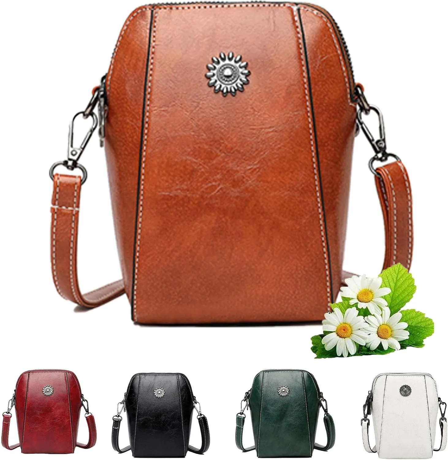 Elmyse Crossbody Bag Leather,Elmsye Crossbody Cellphone Purse,Elmyse Bag,Happy Wind Retro All-Match Vertical Cellphone Bag (Brown)