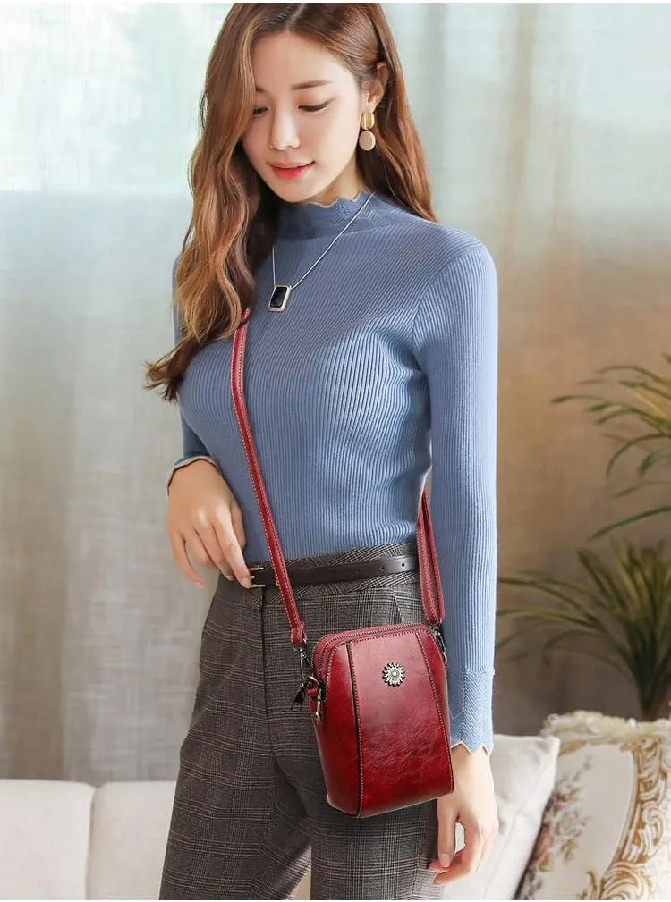 Elmyse Crossbody Bag Leather,Elmsye Crossbody Cellphone Purse,Elmyse Bag,Happy Wind Retro All-Match Vertical Cellphone Bag (Brown)
