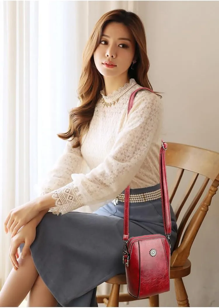 Elmyse Crossbody Bag Leather,Elmsye Crossbody Cellphone Purse,Elmyse Bag,Happy Wind Retro All-Match Vertical Cellphone Bag (Brown)