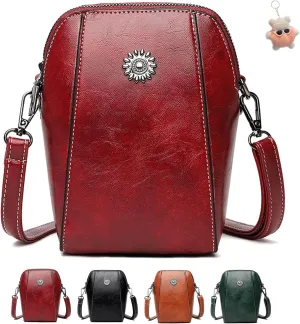 Elmyse Crossbody Bag Leather,Retro All-Match Vertical Cellphone Bag,Mini Shoulder cell phone Crossbody Bag for Women