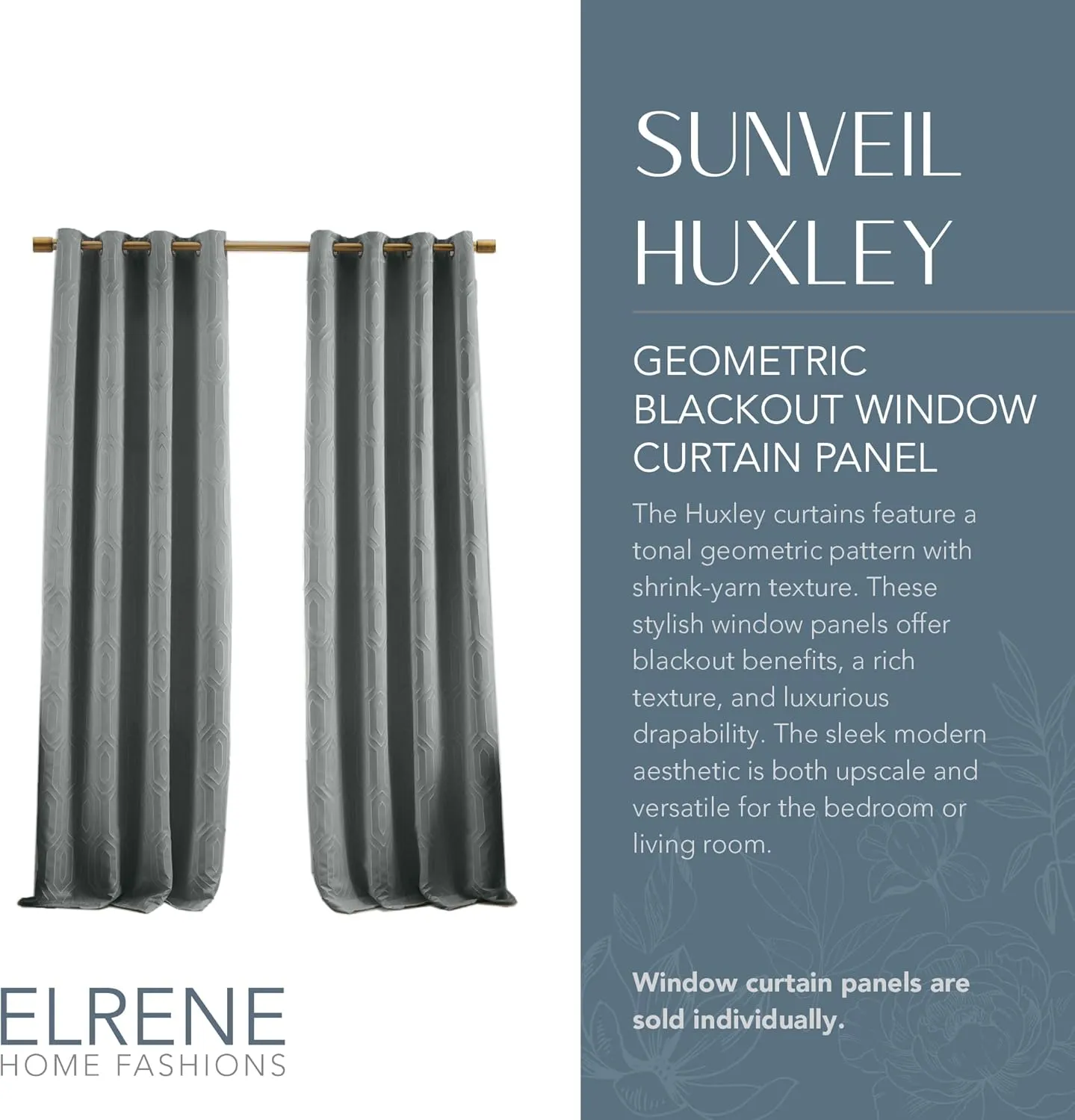 Elrene Home Fashions Sunveil Huxley Geometric Blackout Window Curtain Panel, 52X95, River Blue