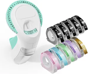 Embossing Label Maker Machine, Retro Label Maker with Tapes, 10 Rolls 0.35inch 3D Plastic Embossed Label Tapes, Lightweight Portable Embosser, Old School & Easy to use