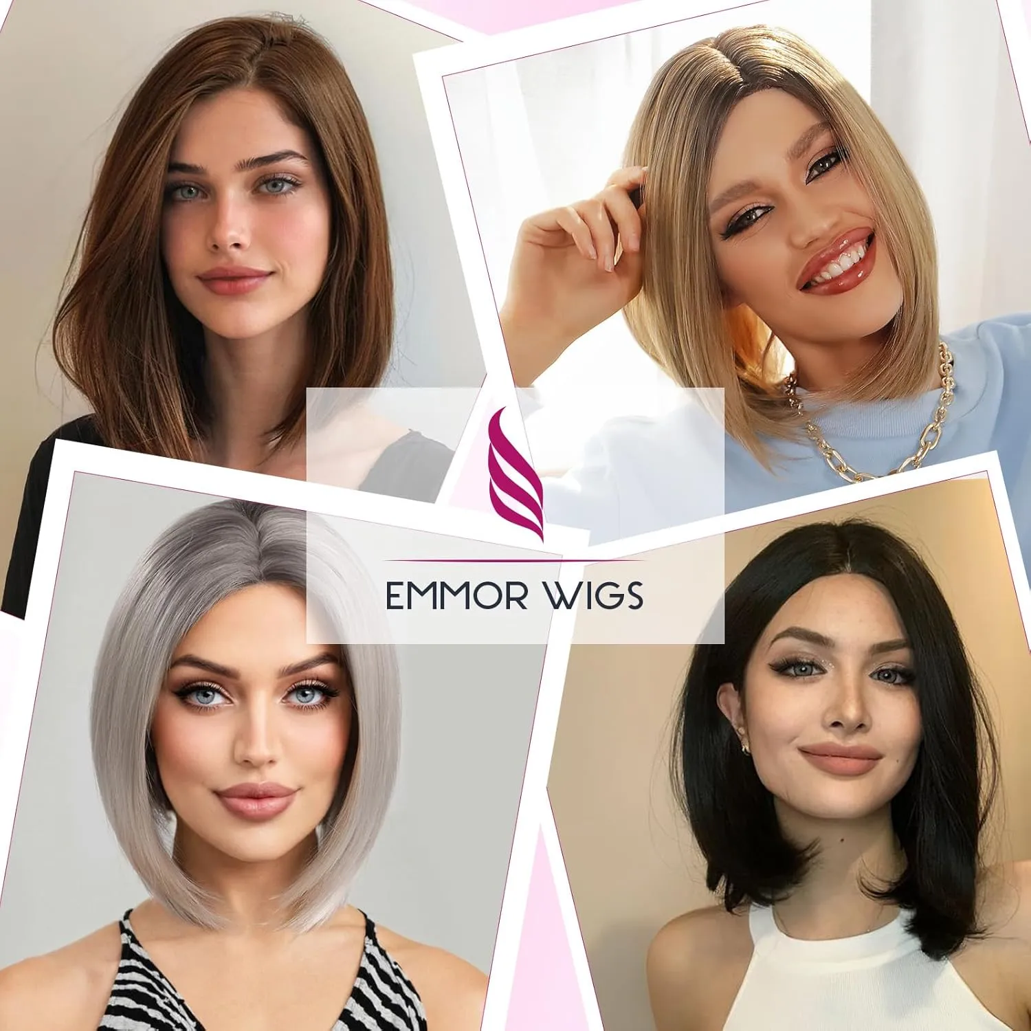 EMMOR Short Bob Wigs,Natural Shoulder Length Central Lace Bob Wgs, Premium Heat-Resistant Synthetic Straight Wigs for Women Daily Use(Black)