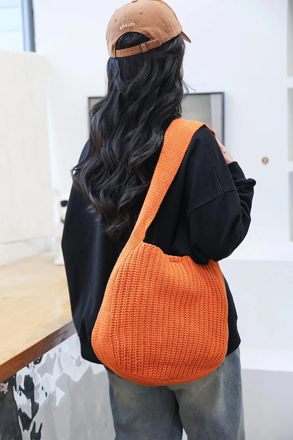 ENBEI Women's Crochet Tote Bag Knit Shoulder bag,Aesthetic Bag,Cute Eco-Friendly Tote for Travel,Daily Use,Gift Box Packaging