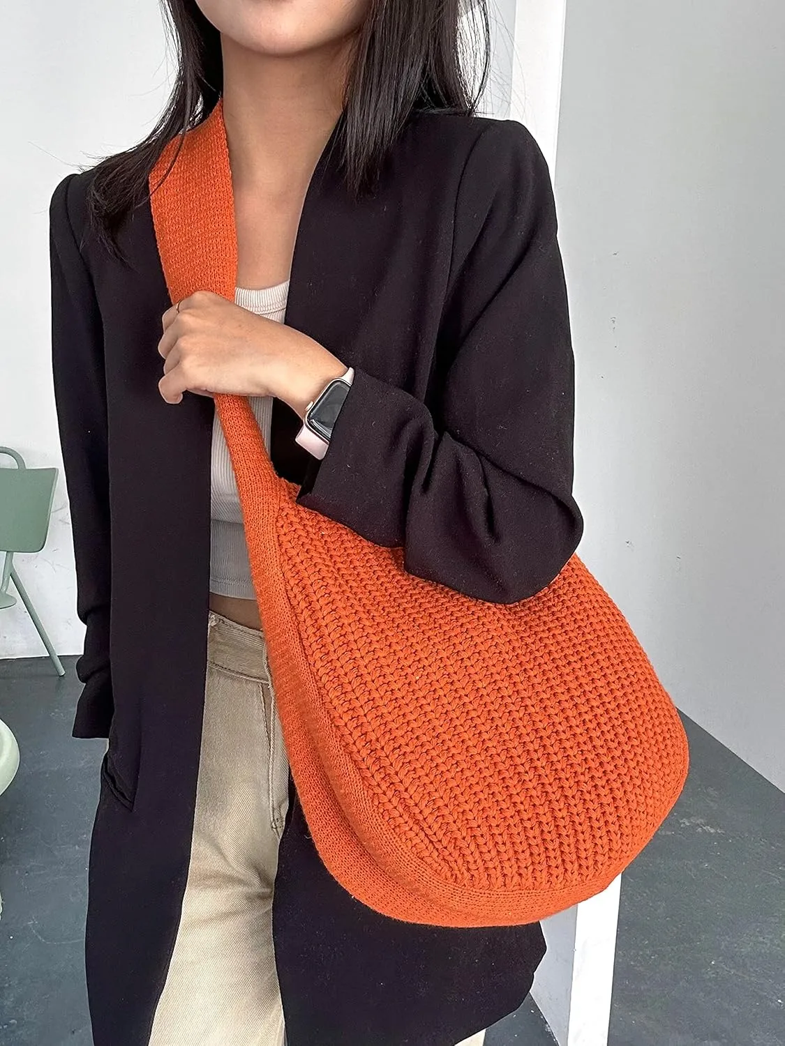 ENBEI Women's Crochet Tote Bag Knit Shoulder bag,Aesthetic Bag,Cute Eco-Friendly Tote for Travel,Daily Use,Gift Box Packaging