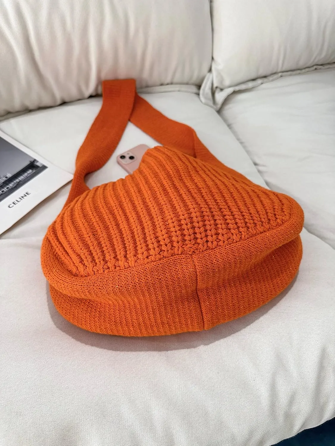 ENBEI Women's Crochet Tote Bag Knit Shoulder bag,Aesthetic Bag,Cute Eco-Friendly Tote for Travel,Daily Use,Gift Box Packaging