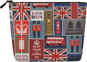 England Symbols Print Work Bag Essentials Single-layer Makeup Bag Travel Cosmetic Organizer Large Capacity