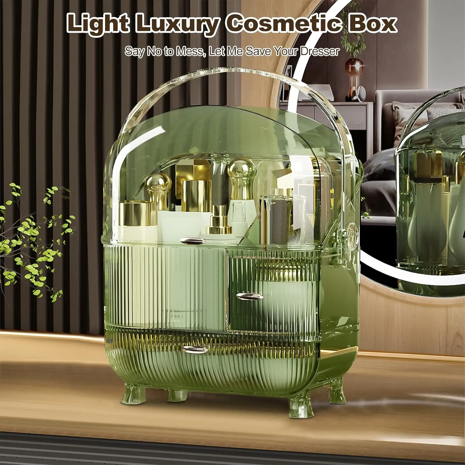 Ergocar Multi-Function Make Up Case Dustproof Cosmetic Storage Box,Cosmetics Skin Care Products Portable Retro Series Case - Wild Green