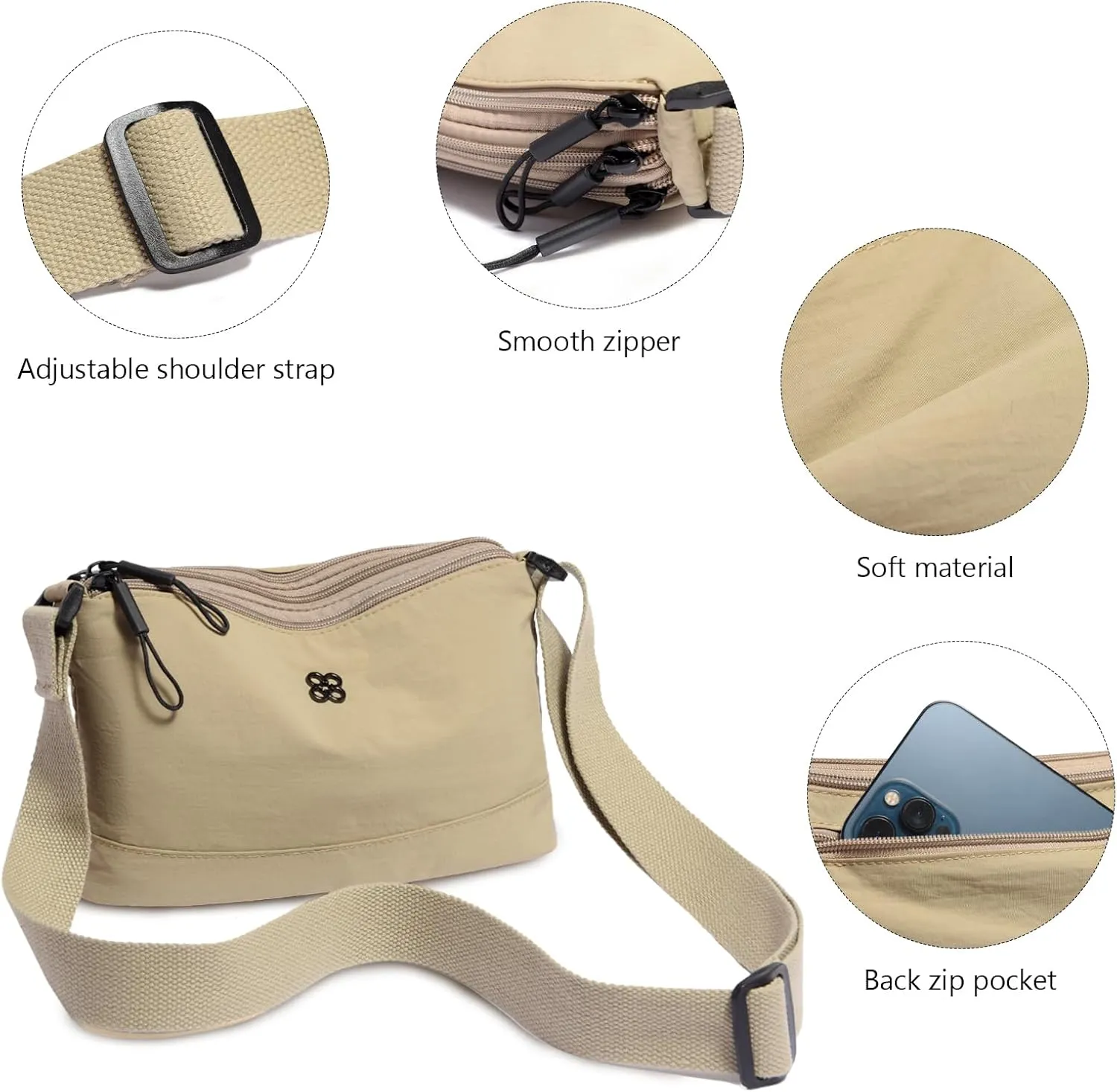 Eslcorri Crossbody Bags for Women, Small Shoulder Bag Nylon Simple Purse with Zipper, Lightweight Casual Simple Purse