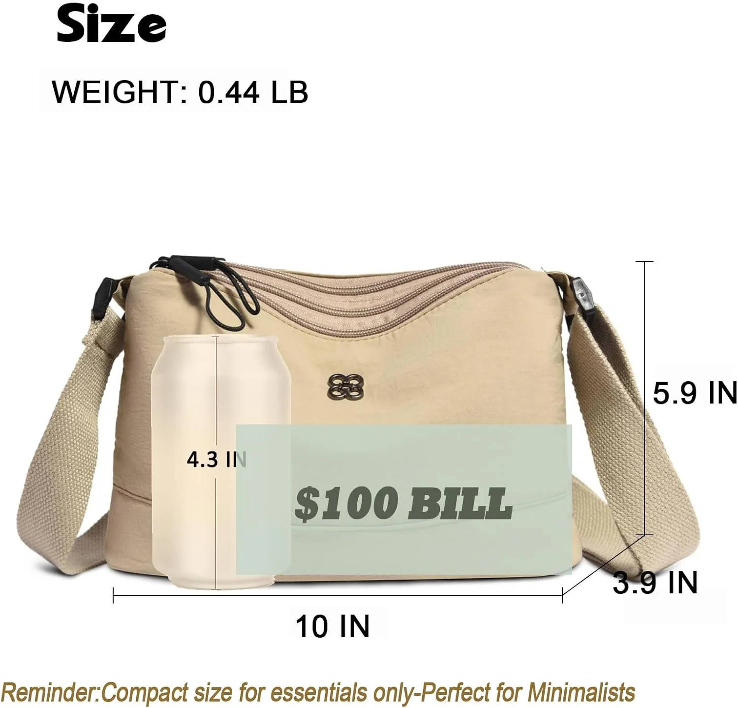 Eslcorri Crossbody Bags for Women, Small Shoulder Bag Nylon Simple Purse with Zipper, Lightweight Casual Simple Purse