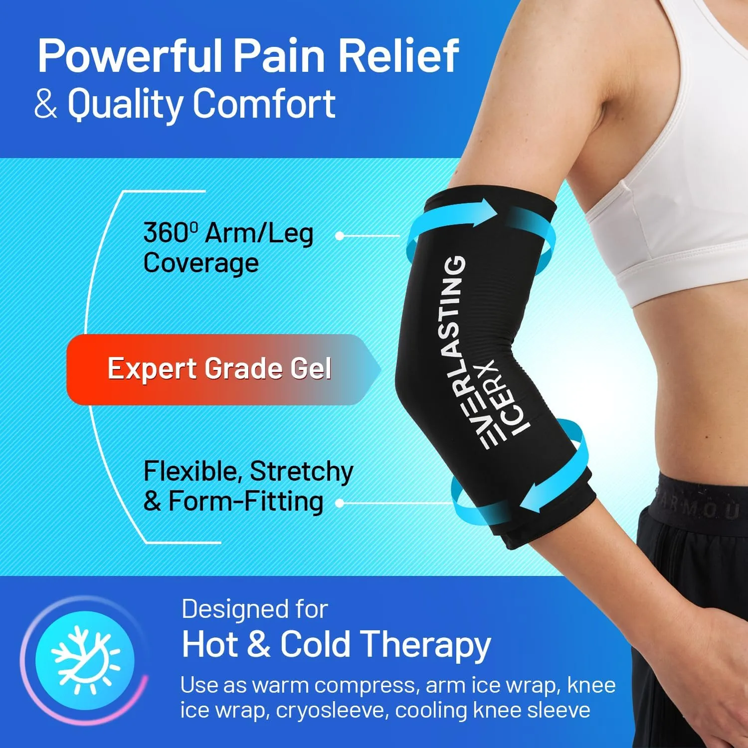 EverlastingIce Knee Ice Pack Wrap Compression Sleeve for Injuries | Hot & Cold Therapy Ice Pack for Knee, 360° Coverage | Reusable for Knee, Elbow, Ankle, Wrist - Small