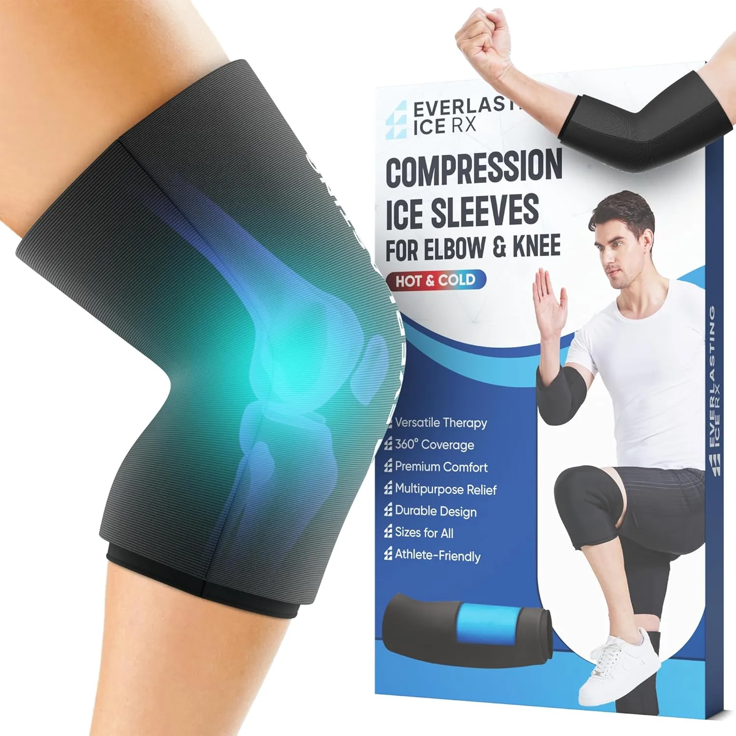 EverlastingIce Knee Ice Pack Wrap Compression Sleeve for Injuries | Hot & Cold Therapy Ice Pack for Knee, 360° Coverage | Reusable for Knee, Elbow, Ankle, Wrist - Small