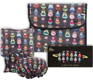 Everyday Shower Cap, Cosmetic Bags & Eye Mask Gift Set - Babushka Print