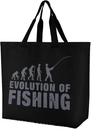 Evolution Fishing Reusable Grocery Bag Foldable Shopping Bags Tote Bags Shoulder Bag for Work Travel 40x40x16cm
