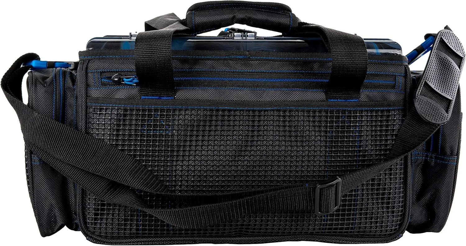 Evolution Outdoor Drift Series Topless Horizontal Tackle Bag – Outdoor Rucksack w/ 5 Fishing Tackle Trays, Padded Handle and Shoulder Strap, Plier Holster, Tackle Carrying Case