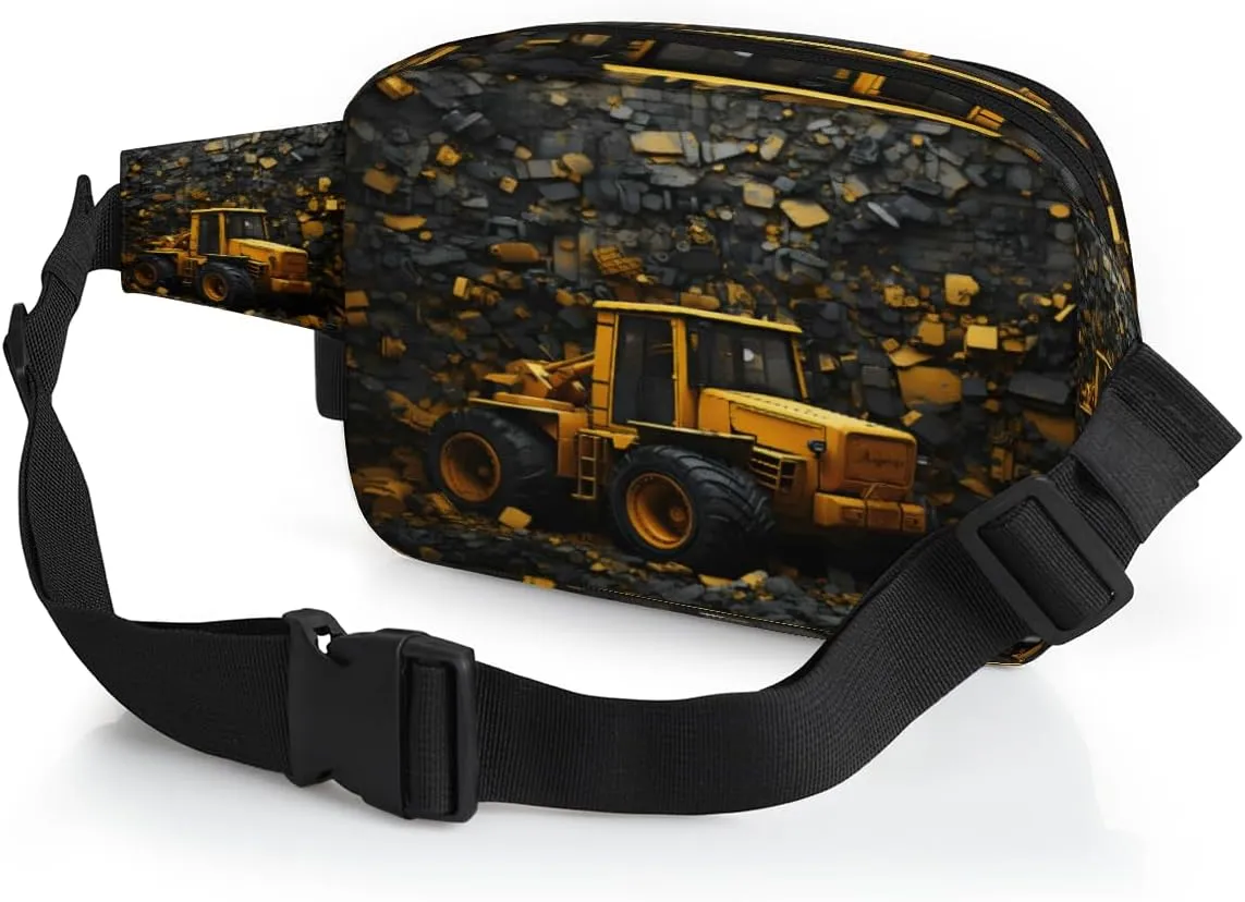 Excavator Bulldozer Fanny Pack for Men Women Crossbody Waist Bag Sport Belt Bag with Multi Pockets for Travel Hiking Jogging Running