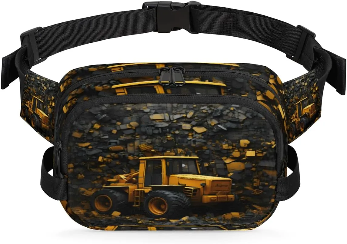 Excavator Bulldozer Fanny Pack for Men Women Crossbody Waist Bag Sport Belt Bag with Multi Pockets for Travel Hiking Jogging Running