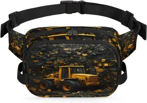 Excavator Bulldozer Fanny Pack for Men Women Crossbody Waist Bag Sport Belt Bag with Multi Pockets for Travel Hiking Jogging Running