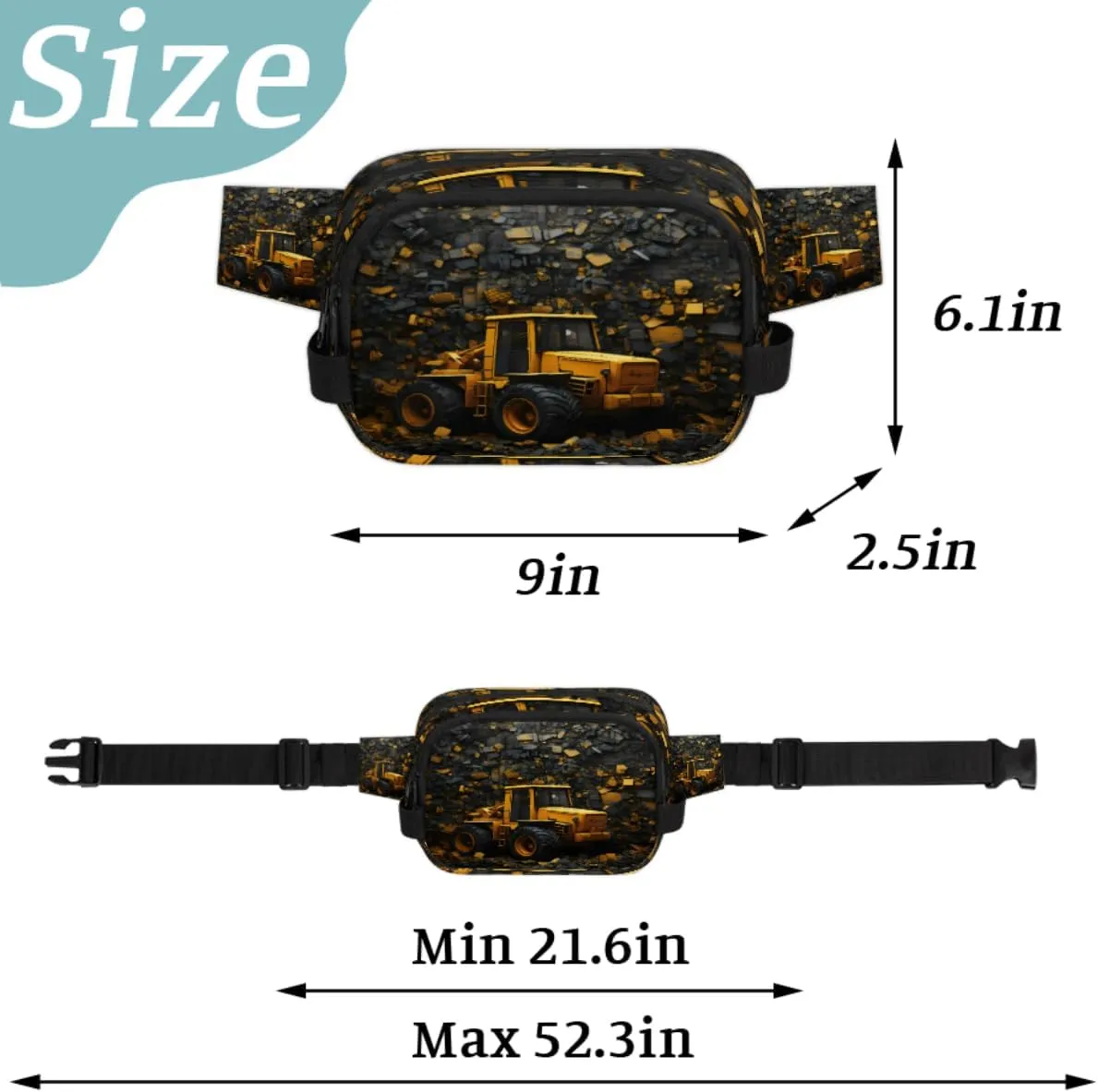 Excavator Bulldozer Fanny Pack for Men Women Crossbody Waist Bag Sport Belt Bag with Multi Pockets for Travel Hiking Jogging Running