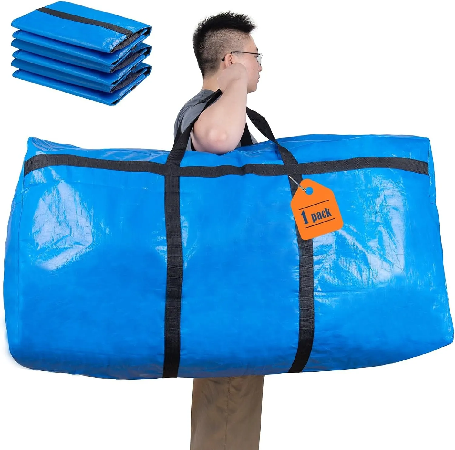 Extra Large Moving Bags Huge Storage Bags Big Foldable Duffle Bag for College Dorm House Moving Large Item Storage and More (Blue 1 pack)