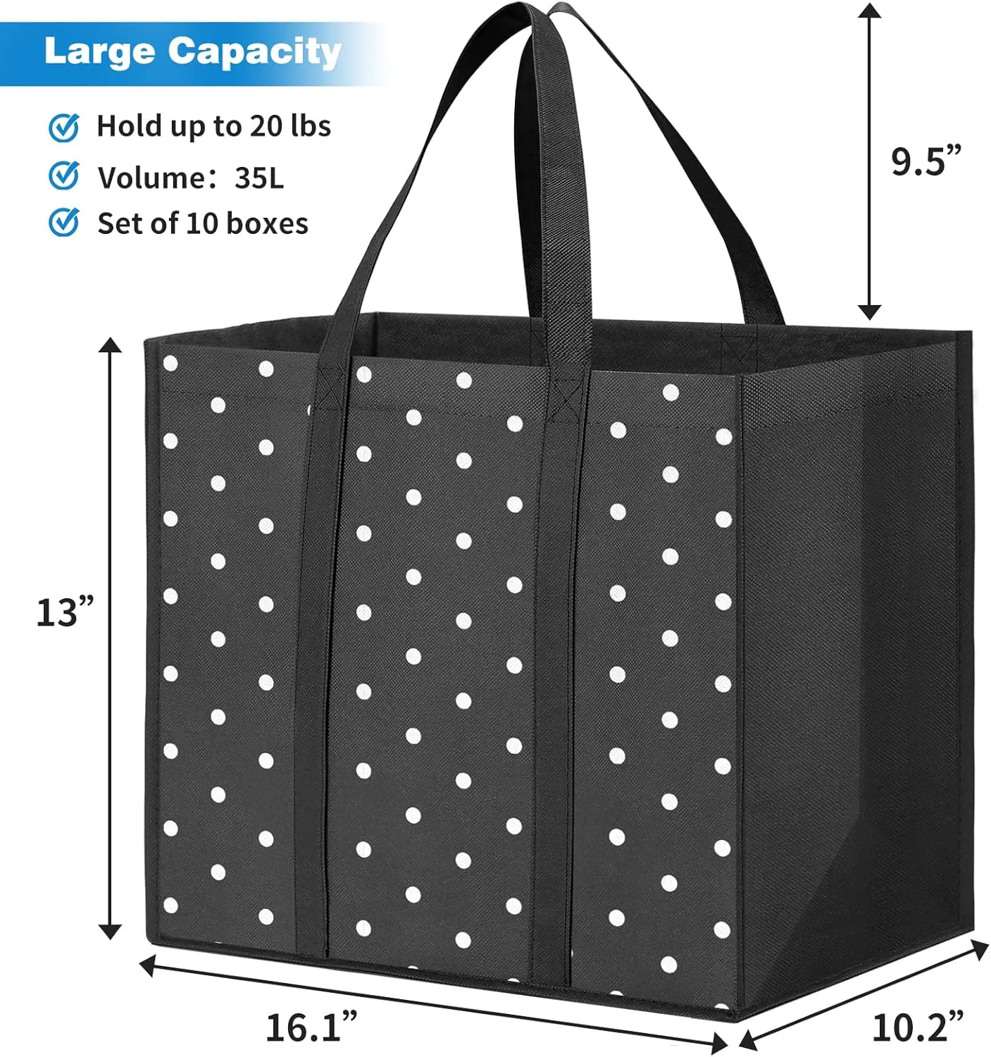 Fab totes 6 Pack Reusable Grocery Bags 35L Large Capacity Heavy Duty Reusable Shopping Bags for Groceries Waterproof Tote Bags for Shopping and Picnic with Sturdy Handles