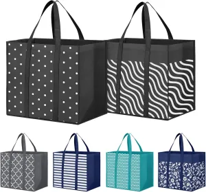 Fab totes 6 Pack Reusable Grocery Bags 35L Large Capacity Heavy Duty Reusable Shopping Bags for Groceries Waterproof Tote Bags for Shopping and Picnic with Sturdy Handles
