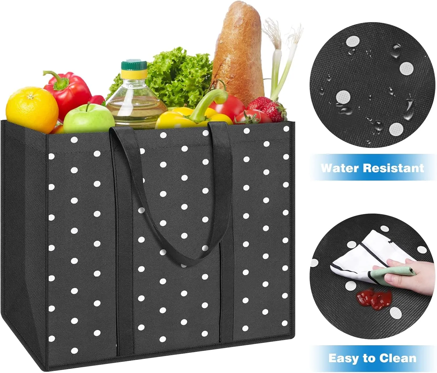 Fab totes 6 Pack Reusable Grocery Bags 35L Large Capacity Heavy Duty Reusable Shopping Bags for Groceries Waterproof Tote Bags for Shopping and Picnic with Sturdy Handles