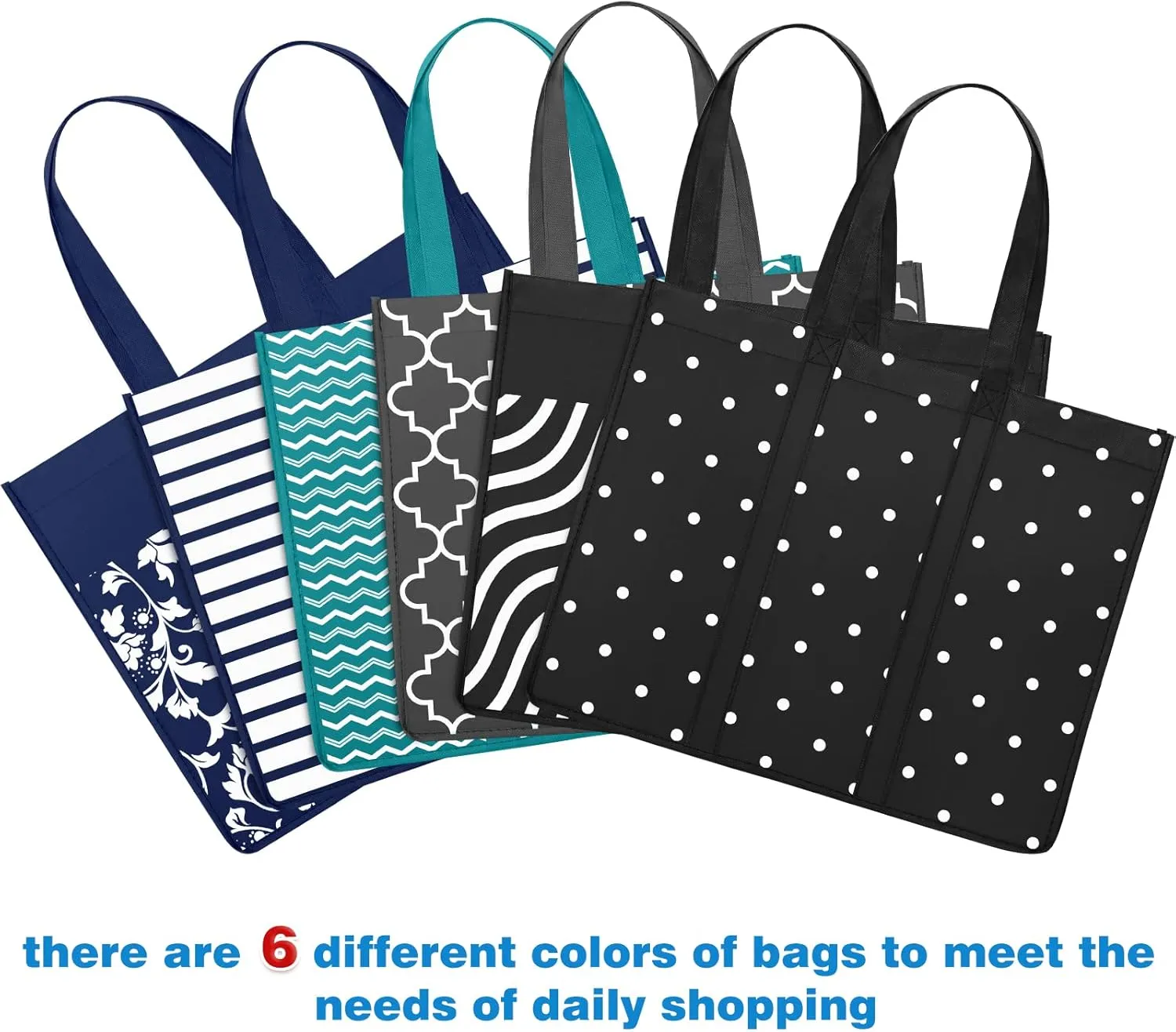 Fab totes 6 Pack Reusable Grocery Bags 35L Large Capacity Heavy Duty Reusable Shopping Bags for Groceries Waterproof Tote Bags for Shopping and Picnic with Sturdy Handles