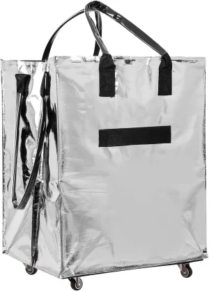 FAHKNS Reusable Grocery Bags On Wheels, Portable Rolling Tote Bag for Groceries, Folding Shopping Bag with Bottom Wheel and Handle for Travel, Laundry and Picnic, Support Up to 88 LBS, Silver