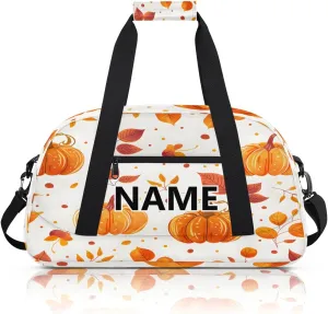 Fall Pumpkin Mini Gym Bag 18 inch for Women Men Waterproof Custom Autumn Leaves Travel Duffel Bag Carry On Overnight Tote Nurse Bag for Work Fitness Hiking