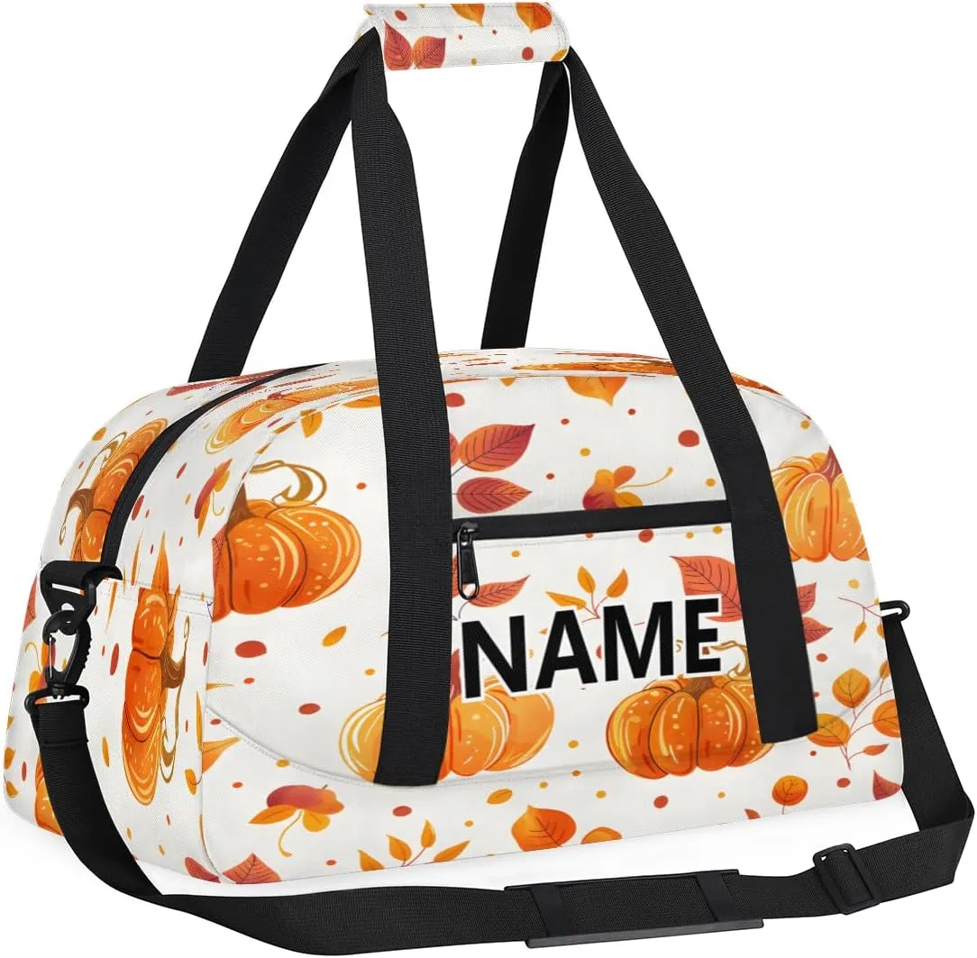 Fall Pumpkin Mini Gym Bag 18 inch for Women Men Waterproof Custom Autumn Leaves Travel Duffel Bag Carry On Overnight Tote Nurse Bag for Work Fitness Hiking
