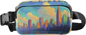 Fanny Pack-Art City View Water Resistant Crossbody Waist Bag with Adjustable Belt for Hiking Traveling Running 8×5.3×1.6 inches