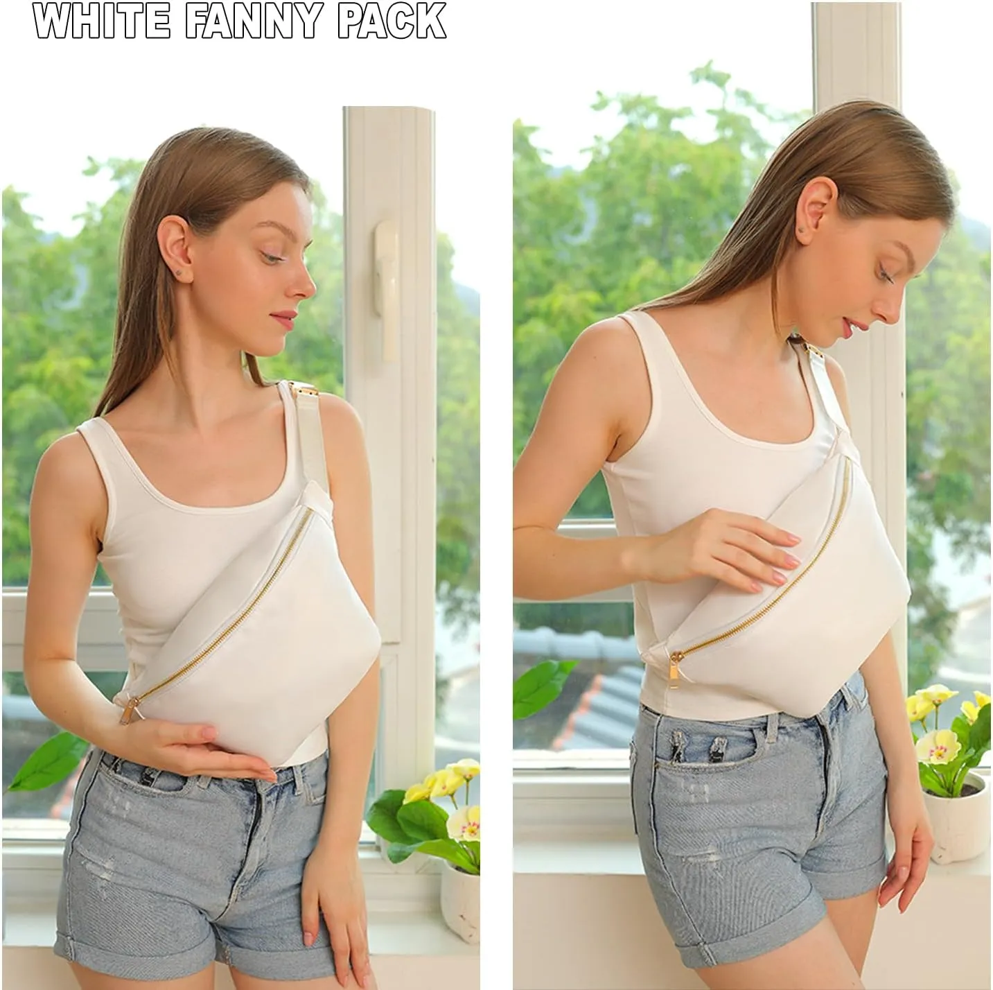 Fanny Pack Bag Women Waist Pack Nylon Crossbody Bag for Women Everywhere Belt Bag for Men (White)