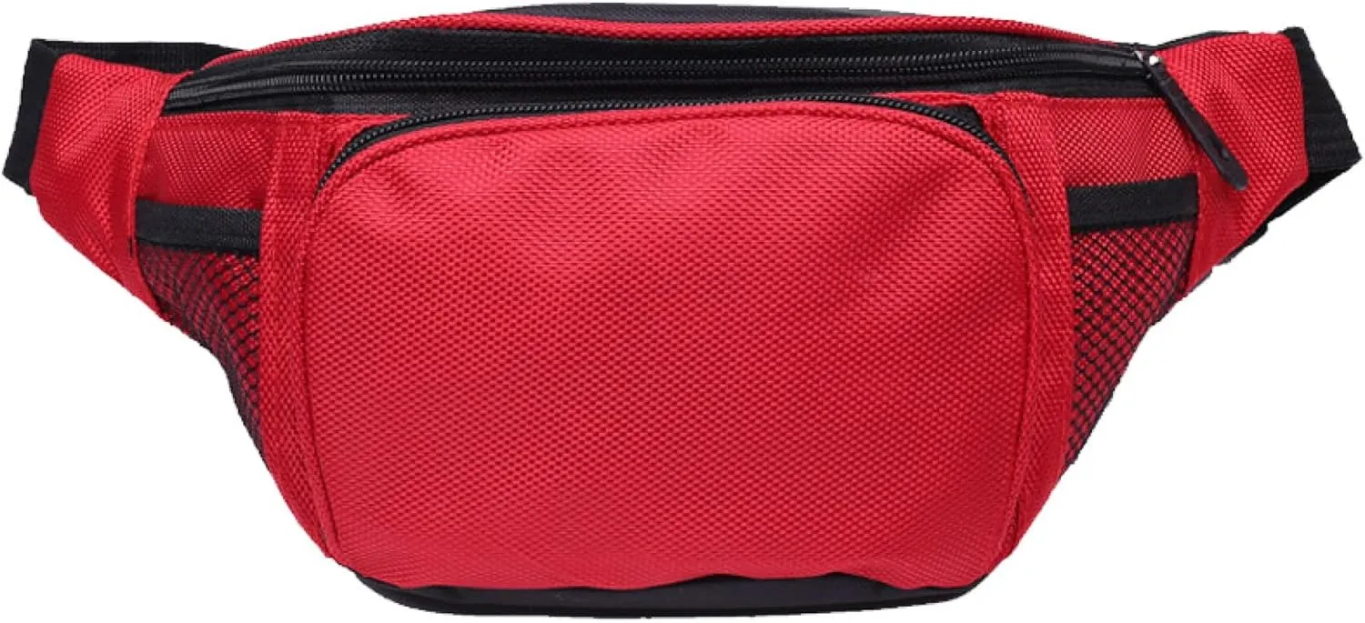 Fanny Pack For Men Women Nylon Zipper Waist Crossbody Waterproof Bag (Red)