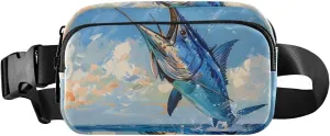 Fanny Pack for Men Women Waterproof Sports Waist Bag Pack Crossbody Belt Bag with Adjustable Strap for Travel Walking Running Hiking Cycling Blue Beak Fish